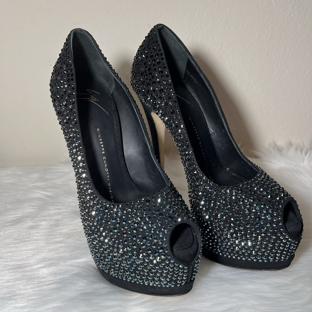 Giuseppe Zanotti Sharon Peep Toe Platform Pumps Sz 37 (US 7) Crystal Rhinestone - Picture 2 of 16